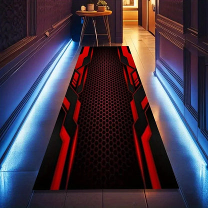 Red Black Honeycomb Motorcycle Mat, Anti-Slip Garage Floor Mat for Motorbike Parking, Absorbent, Cyber Tech Style, Home Decor