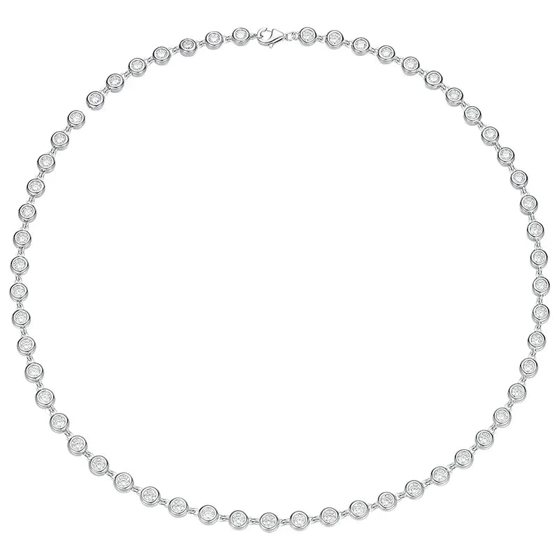 FEOBUR 3mm Round Moissanite Tennis Necklace for Women Certified S925 Sterling Silver Bubble Diamond Choker High Quality Jewelry