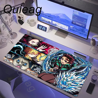 Anime Large Mouse Pad Demon Slayer Nezuko Cute Mousepads Kawaii Table Mats Office Accessories Deskmat Rubbe Lockedge Mouse Mat