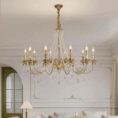 American Luxury Candle E14 Chandelier Living Room Lustre Crystal Hanging Lamp Copper Suspend Lamp Led Luminarias Decor Lamparas