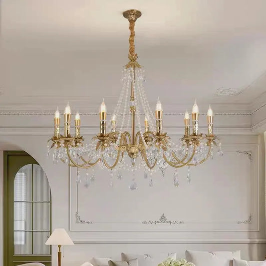 American Luxury Candle E14 Chandelier Living Room Lustre Crystal Hanging Lamp Copper Suspend Lamp Led Luminarias Decor Lamparas