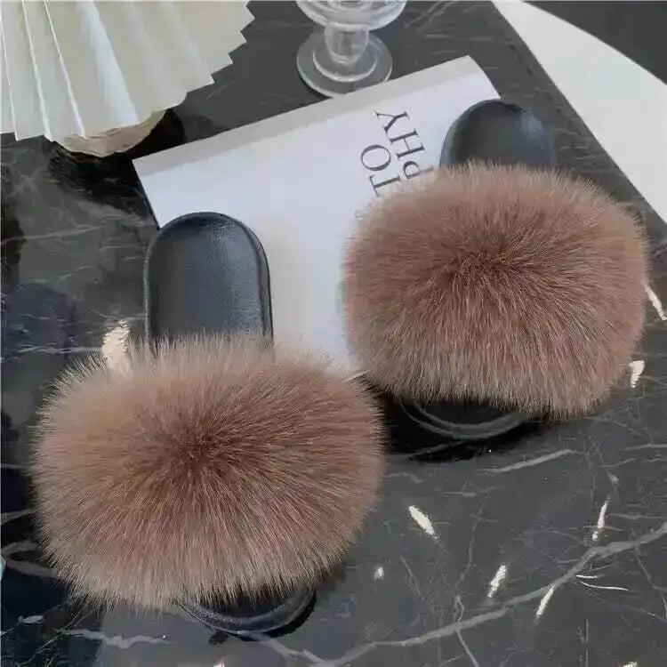 Women's Fluffy  Slides Fashion Plush fluffy Flat Sandals Casual Indoor Outdoor Beach Casual Slippers