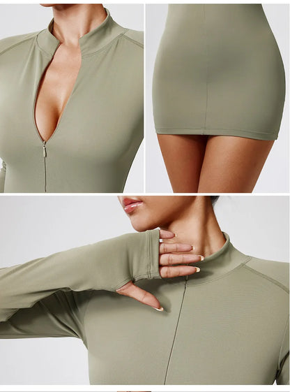 Zipper Jumpsuit Women's Tracksuit Bodysuits Yoga Set Workout Gym Clothes Long Sleeve Yoga Jumpsuits One Piece Rompers Sportswear
