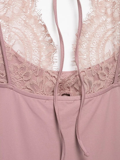 KONDALA Trendy Party Sexy Women Jumpsuit Patchwork Lace Halter Backless Bodysuit New Fashion 2026 Spring Summer Holiday Jumpsuit