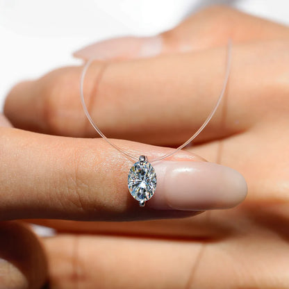 EWYA GRA Certified 1CT Marquise Cut Moissanite Pendant Necklace for Woman 925 Silver Fishing Line Water Drop Diamond Necklaces