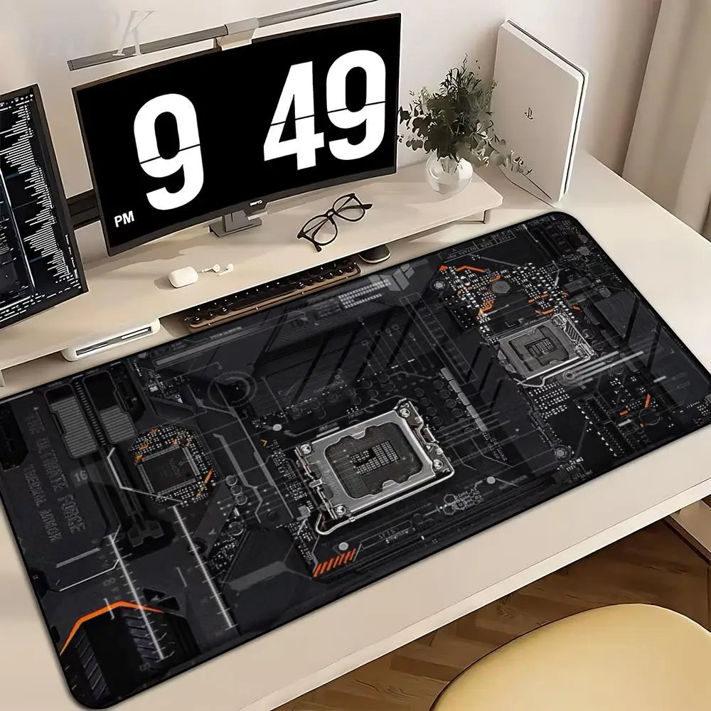 Large XXL Gaming Mouse Pad Desk Mat Keyboard Pad Black Circuit Board CPU Tech Cyberpunk Print Non Slip Rubber Base Stitched Edge