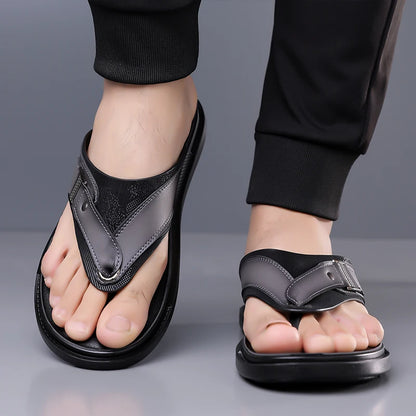 New Trend Men's Flip Flops Leather Beach Sandals Quick Dry Water Shoes Non Slip Summer Slippers Outdoor Slides Walking Sandalias