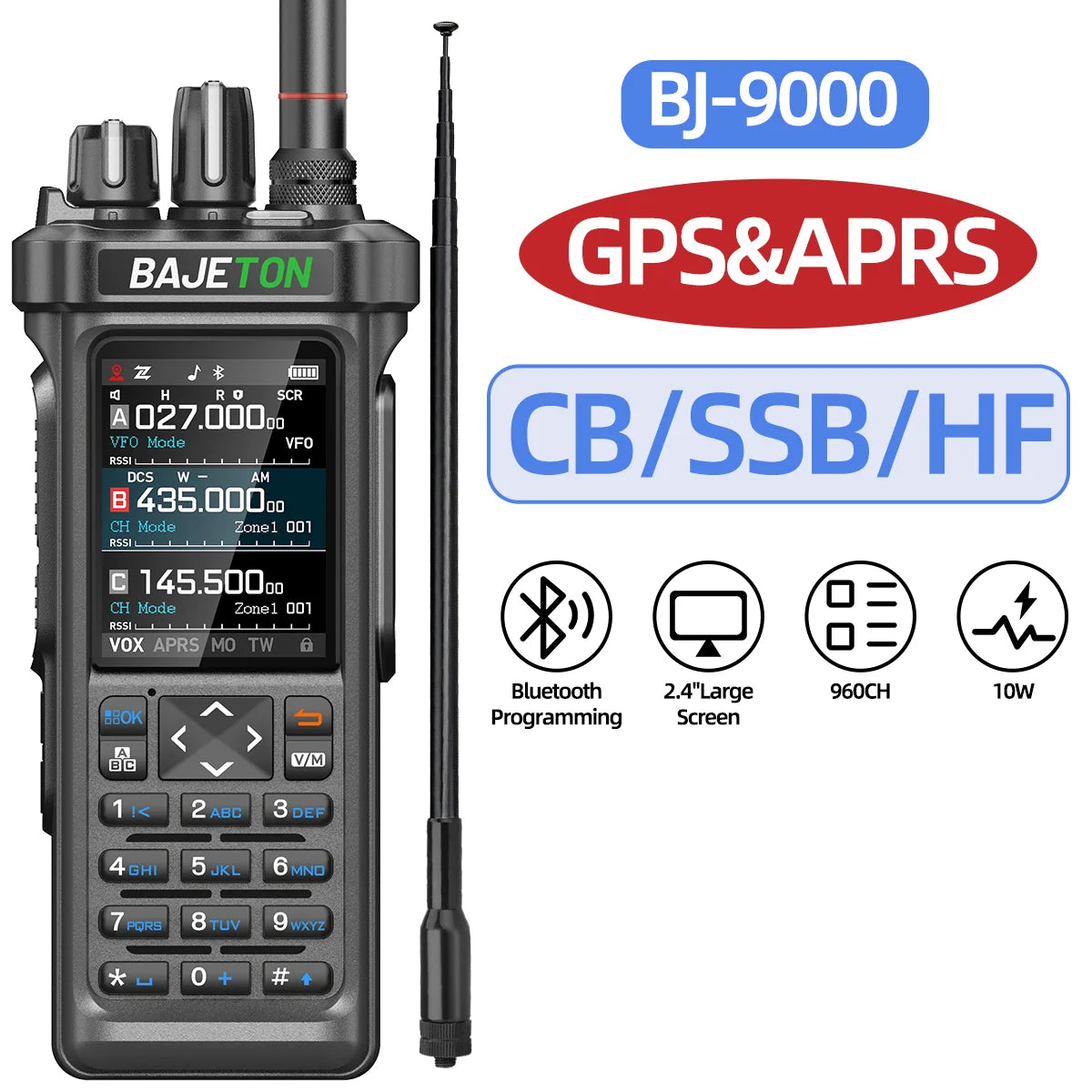 BAJETON BJ-9000 Walkie Talkie Bluetooth Programming GPS APRS 10W CB/SSB/HF Wireless Copy Frequency For RT-950PRO RT-950 Radio