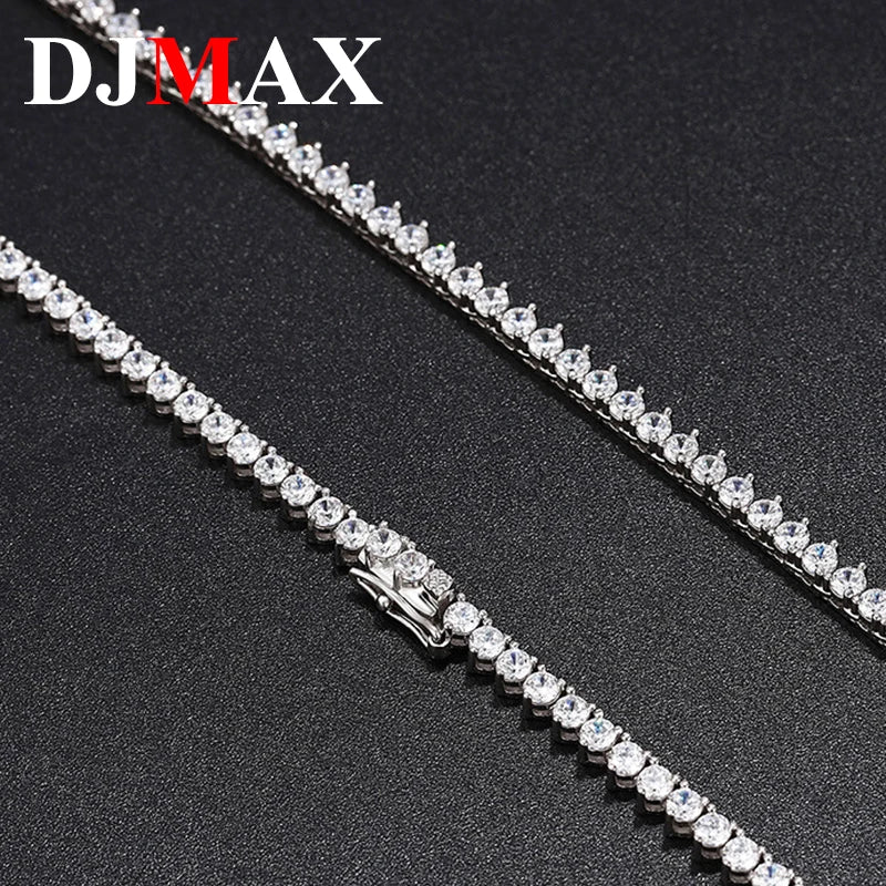 DJMAX 3-5mm Full Moissanite 3 Claws Tennis Necklace For women Original 925 Sterling Silver Man's Moissanite 3Prongs Tennis Chain