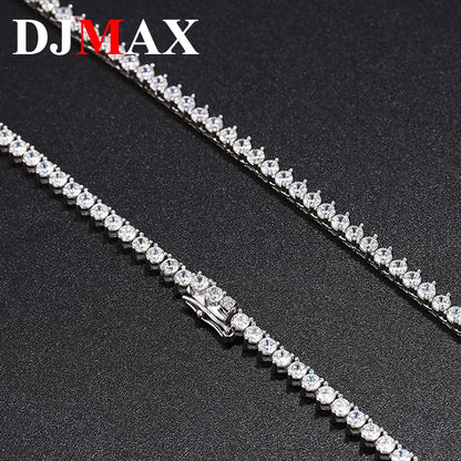DJMAX 3-5mm Full Moissanite 3 Claws Tennis Necklace For women Original 925 Sterling Silver Man's Moissanite 3Prongs Tennis Chain