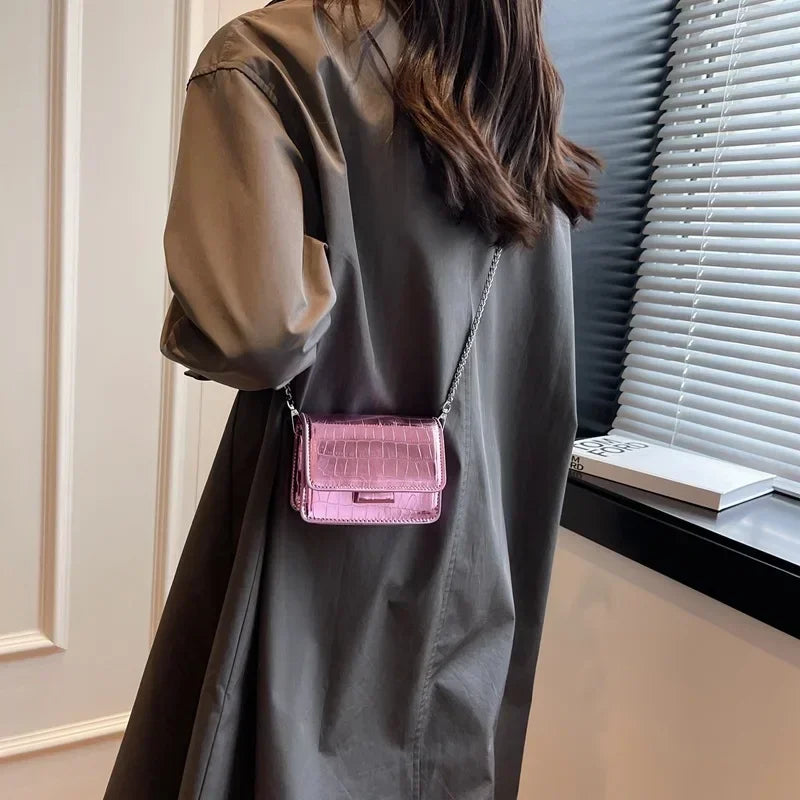 Vintage Women Silver Chic Crossbody Bag Luxury Designer Small Shoulder Bags Fashion Gold Mini Square Cute Pu Leather Handbag