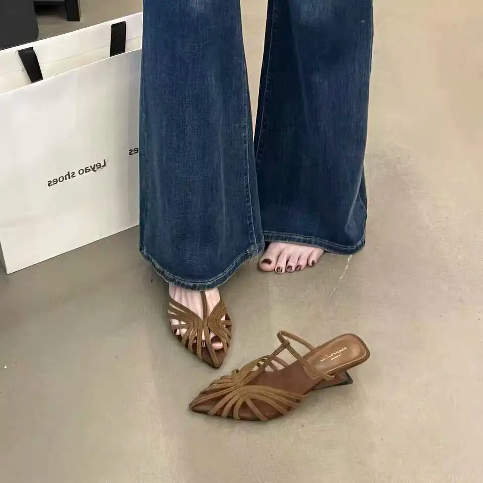 Fashion T-shaped Strap Women's Sandals Designer Baotou High Heels Women's Shoes Luxury Anti Slip Women's Slippers Women's Shoes