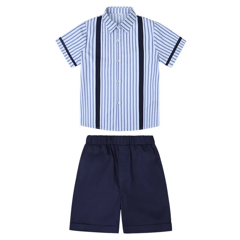 3 Pcs/set British Style Children Summer School Uniform Student Girl Pleated Skirts JK Suit Boys Shirt Shorts Performance Costume