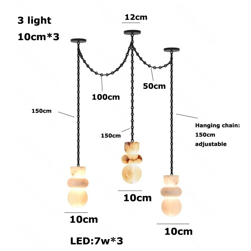 Alabaster Marble Chain Hanging Pendant Lights Collection for Dining Room Spanish Natural Marble LED Chandelier For Living Room