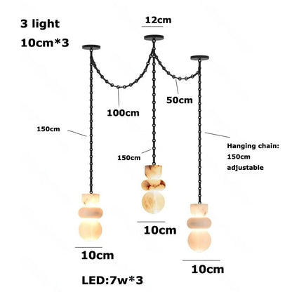 Alabaster Marble Chain Hanging Pendant Lights Collection for Dining Room Spanish Natural Marble LED Chandelier For Living Room