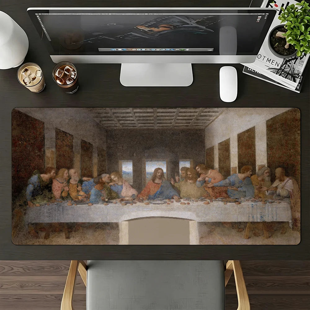 L.da Vinci Acrylic Paint Mouse Pad Large Non-Slip Waterproof Mat Stitched Edge Keyboard Pad for Gaming Daily Office