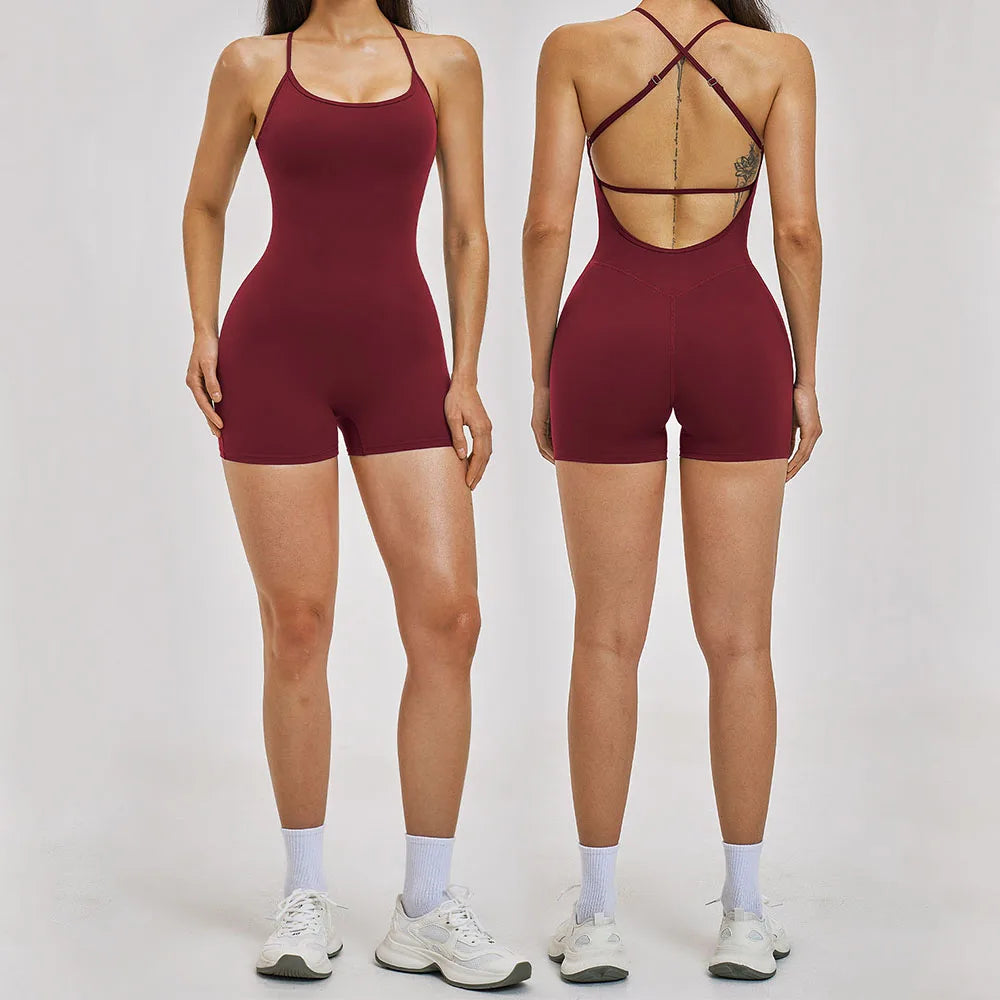 Yoga Jumpsuits Women's Gym Clothing  Beautiful Shockproof Back Set One-Piece Yoga Romper Fitness Workout Clothes Athletic Wear