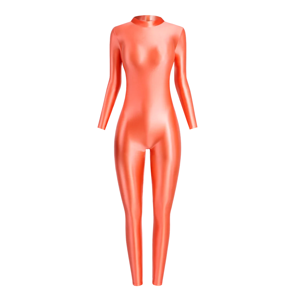MJINM Sexy Shiny Bodysuit Tight-fitting Oil Smooth Back Zipper Overalls Yoga Zentai Suits Casual Sport Tights Catsuit Jumpsuits