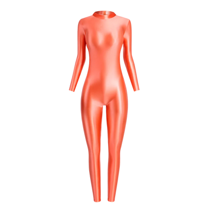 MJINM Sexy Shiny Bodysuit Tight-fitting Oil Smooth Back Zipper Overalls Yoga Zentai Suits Casual Sport Tights Catsuit Jumpsuits