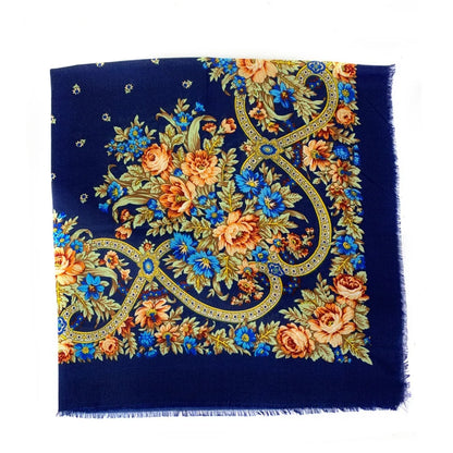 130×130cm Women's Shawl Scarves Thin Luxury Russian National Square Scarf Floral Print Breathable Ethnic Shawl Bandana Summer