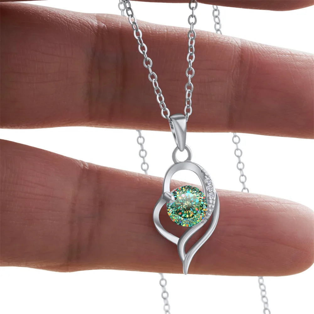 Butterflykiss 925 Sterling Silver Open Heart Pendant Necklace D VVS1 Round Cut Moissanite Love Charm Necklace For Women
