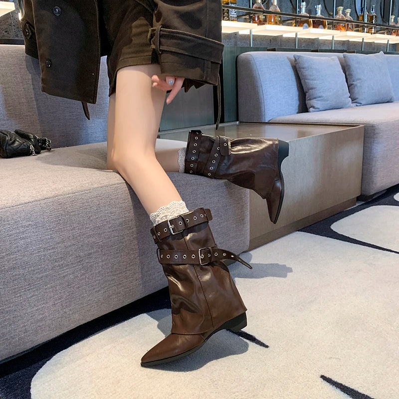 2025 Pointed Toe Women's Winter Boots Designer Mid Heels Elegant Shoes Pumps Fashion Boots New Trend Dress Gothic Ladies Boots