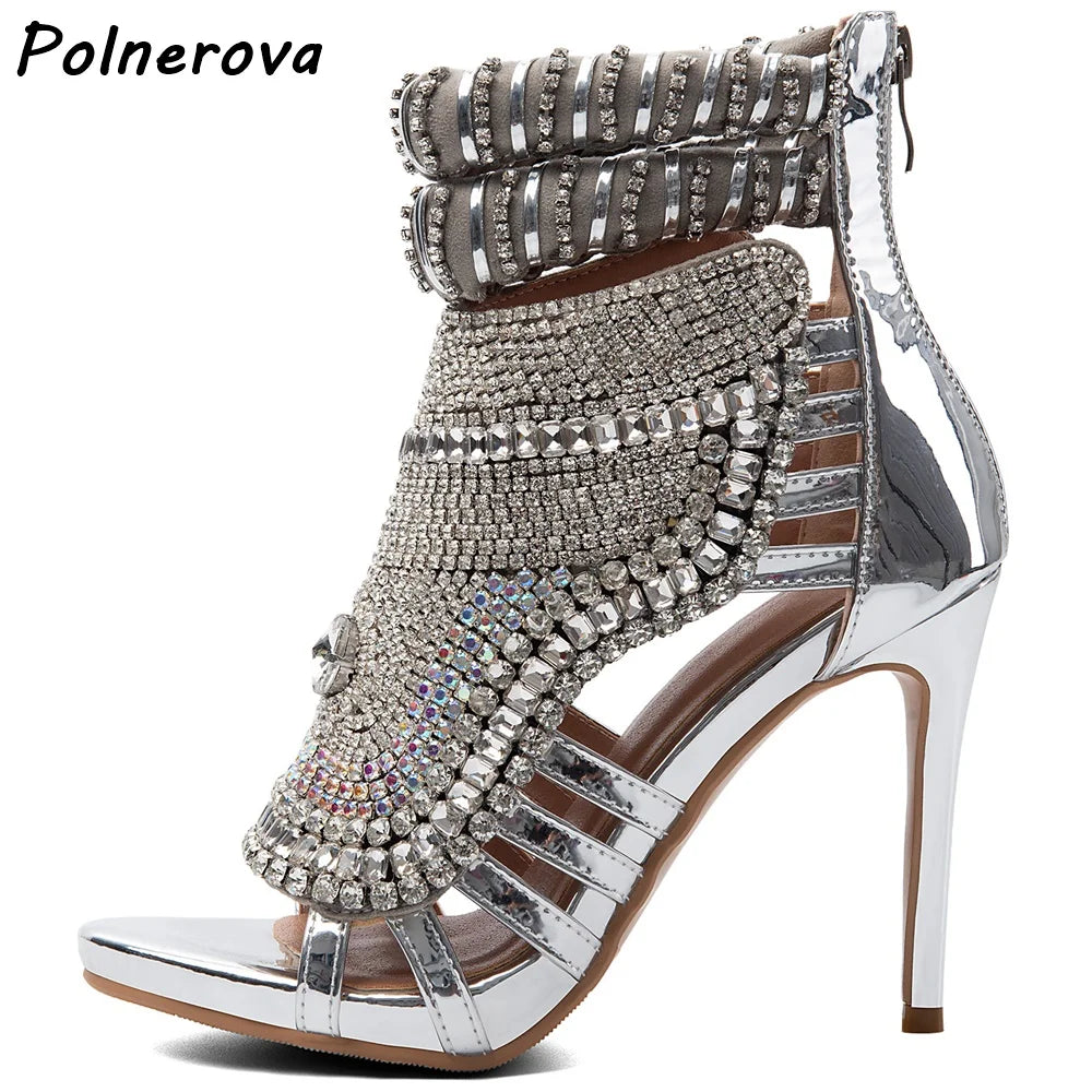 Pearl Ankle Band Sandals Peep Toe Ankle Band Hollow Narrow Band Shoes Women Back Zipper Summer Elegant Luxury Party Sexy Shoes