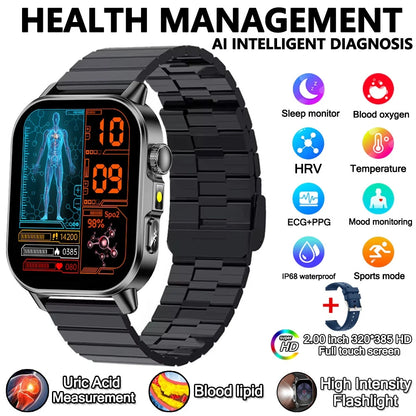 2026 New Professional-Grade Health Smart Watch Men ECG BP HR Uric Acid Lipid BMI Body Analysis Bluetooth Call Smartwatch Women