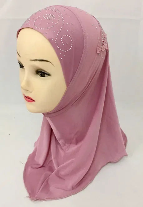 Girls Kids Muslim Beautiful Hijab Islamic Arab Scarf Shawls Flower Pattern