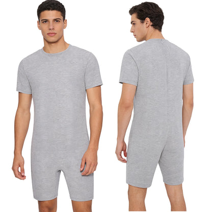 Adults Unisex Anti-Strip Adaptive Jumpsuit Short Sleeve Back Zipper Rompers Nightwear for Elderly Special Needs Patients