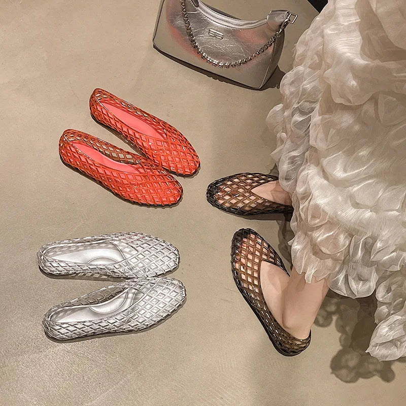 New V-mouth Crystal Jelly Shoes Fashionable, Versatile, Comfortable, Flat Bottom Single Shoes, Casual Sandals for Women