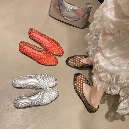 New V-mouth Crystal Jelly Shoes Fashionable, Versatile, Comfortable, Flat Bottom Single Shoes, Casual Sandals for Women