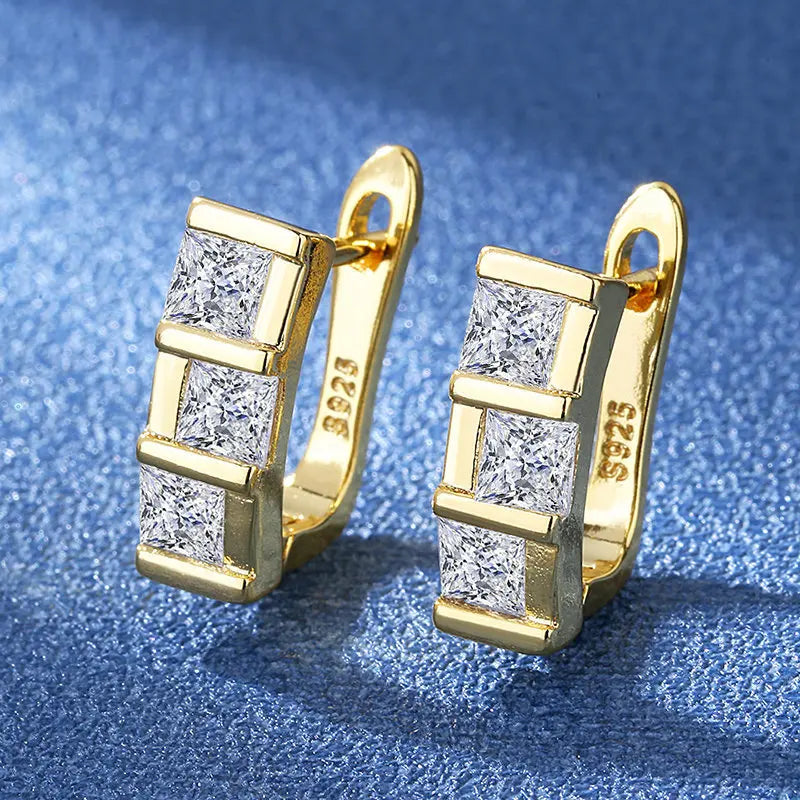 925 Silver Needle Princess Crystal Square Zircon Drop Earrings for Women Trendy Simplicity Jewelry Girl Sweet Gifts New