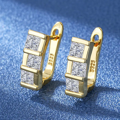 925 Silver Needle Princess Crystal Square Zircon Drop Earrings for Women Trendy Simplicity Jewelry Girl Sweet Gifts New