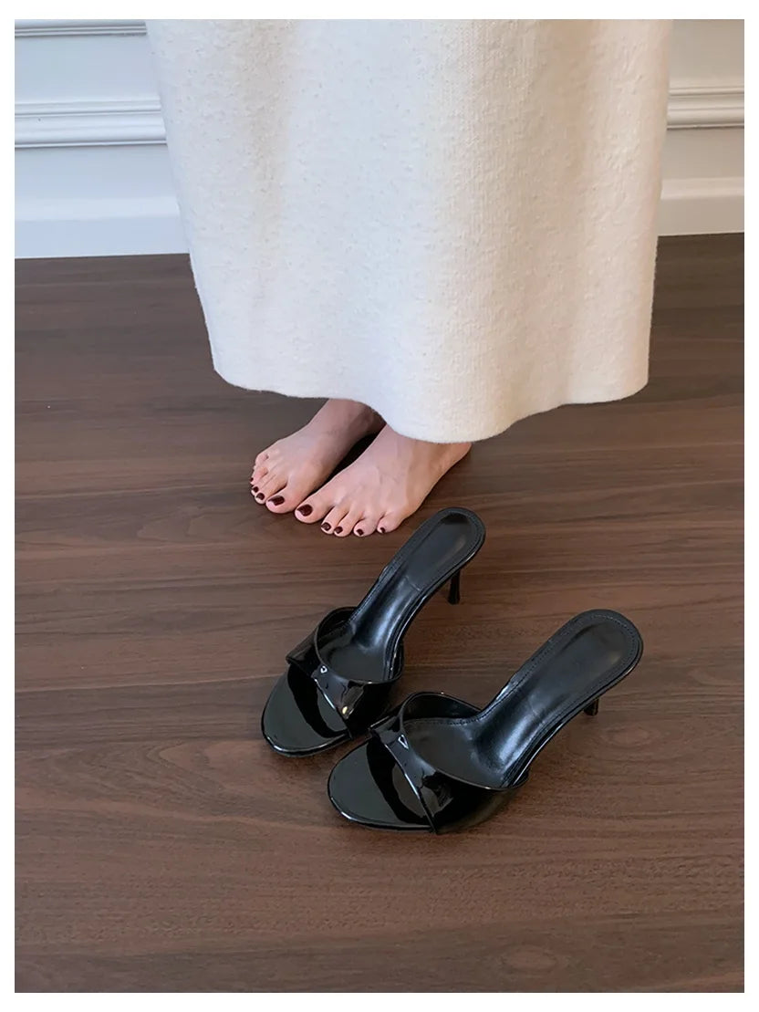 Women Slippers Sandals Fashion Round Open Toe Thin High Heels Mule Slides Summer Party Dress Pumps Shoe Comfortable Sandal Mujer