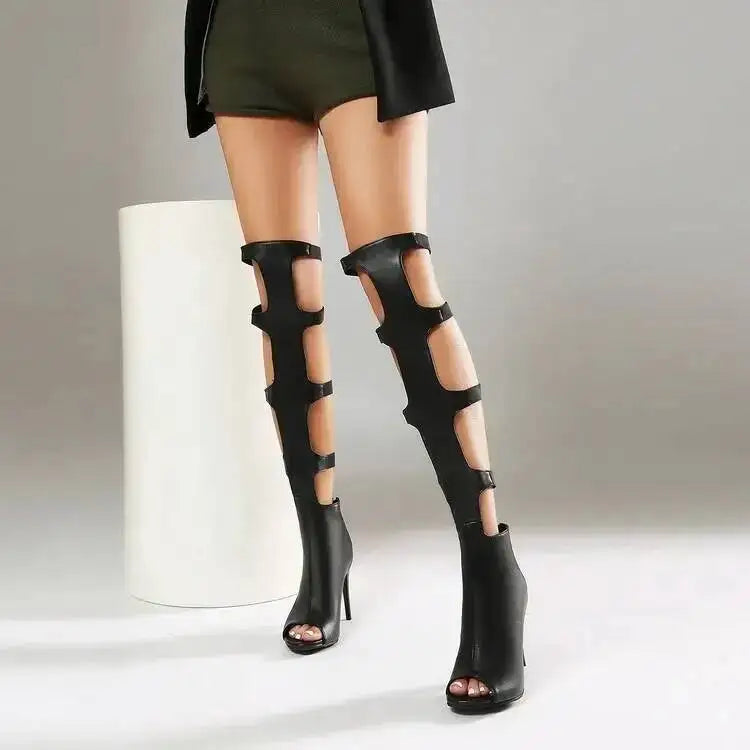 2026 Summer Cool Boots Stiletto High-heele Stage Over The Knee Boots Peep Toe Shoes