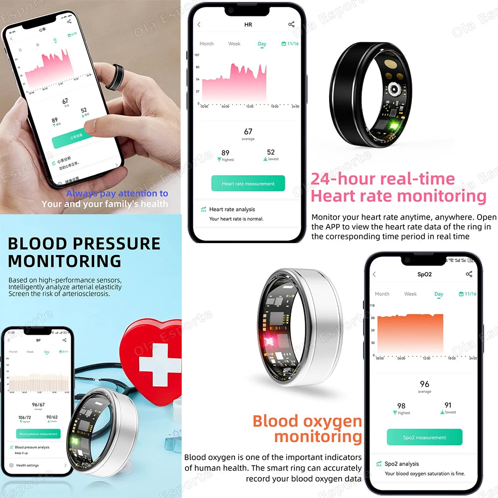 2026 Smart Health Rings Heart Rate Blood Pressure/Oxygen Monitoring Rings Fitness Gift for Friends Family Colleagues Smartring