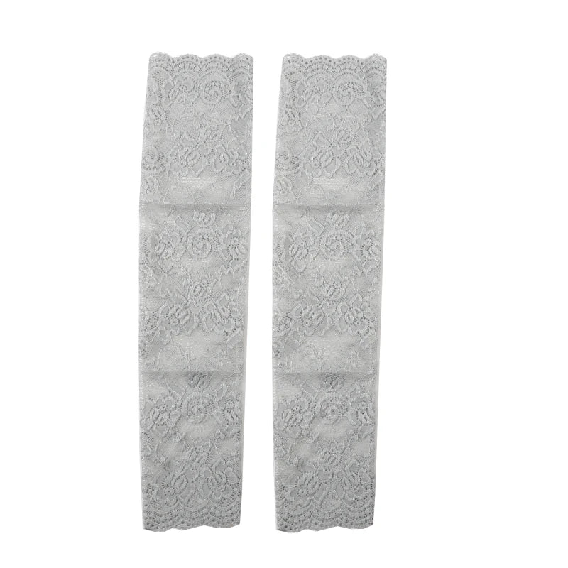 Women Summer Ice Silk Lace Arm Sleeve Elastic Sleeve Driving Gloves Black White Long Fingerless Mittens Sunscreen Gloves