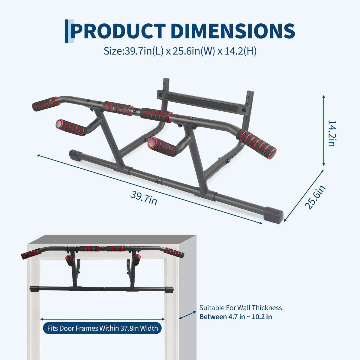 Adjustable Pull-Up Bar for Doorways – Heavy-Duty No-Screw Chin Up Bar for Home Gym Strength Training, Fits Most Door Frames