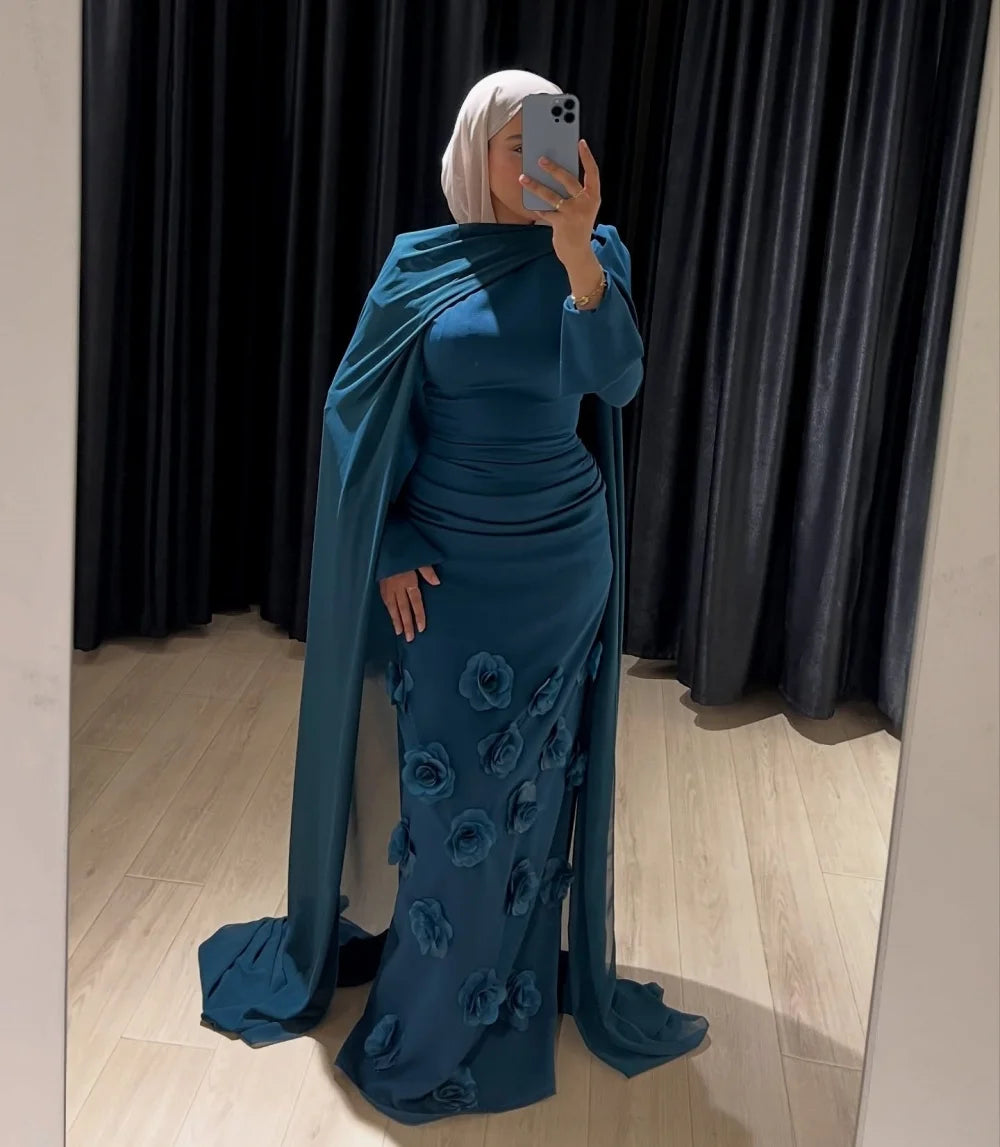 Customized Jersey Applique Flowers High Collar Sheath Long Dresses Bespoke Occasion Formal Evening Exquisite Sizes Available