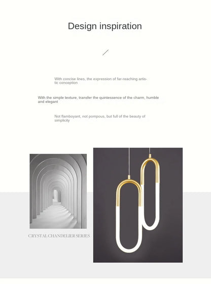 Brass U-shaped tube LED pendant lights Bedroom Bedside Long-line hanging lamp Kitchen Island Dining table Home Decor Luminaires