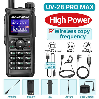BAOFENG UV-28 PRO MAX Walkie Talkie 10W Multi-Band 999CH Wireless Copy Frequency Long Range Type-C AM FM UHF NOAA Two Way Radio