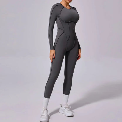 Yoga Sports Fitness Jumpsuits Sets Pants Women's Hip-lifting One-piece Open Back Long-sleeved Outdoors Workout Gym Yoga Bodysuit