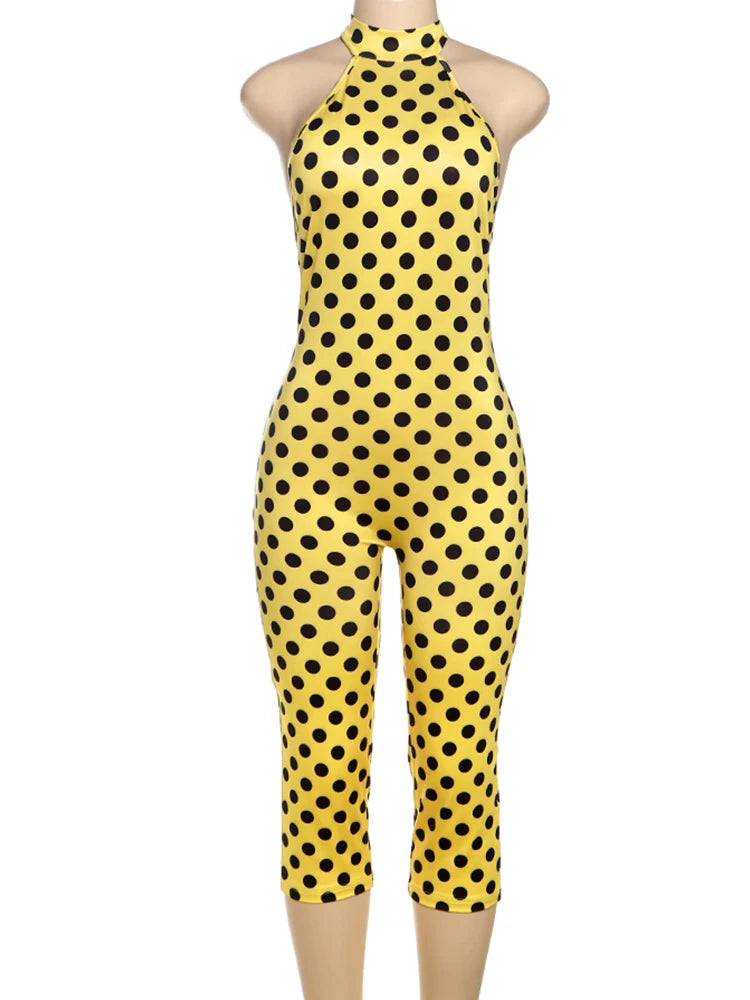 Kliou Colorful Print Playsuits Woman Bandage Halter Backless Skinny Peach Hip Female Midnight Club Party Sexy Fashion Rompers