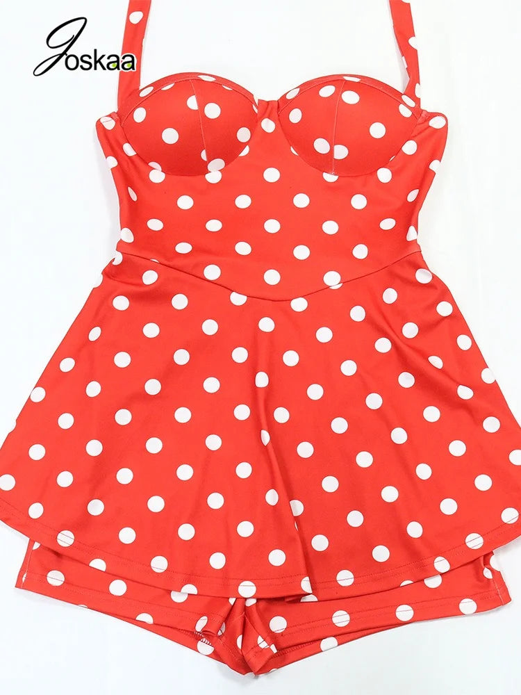 Joskaa Polka Dot Halter Bandage Rompers Women Sexy Low-cut Sleeveless Backless Bodycon Playsuits Y2k Streetwear Holiday Clubwear