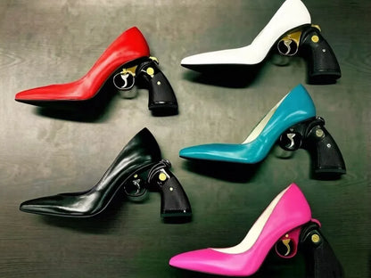 Multi Colored Patent Leather Pointed-Toe High heels Avant-Garde Gun-Shaped Heels Smooth Upper Cool Fashion Footwear