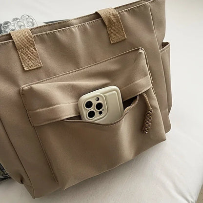 Multi Compartment, Zipper Closure, Women's Bags Large Capacity Japanese Style Tote Bag, Cute Plush Fixed Strap, Casual Elegance