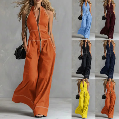2026 New Women Stand Collar Sleeveless Jumpsuit Loose Casual Office Daily Wear Rompers