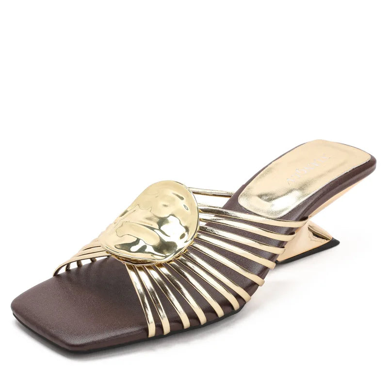 Luxury Designer Square Toe Slippers Heeled Sandals for Woman Shoes 2026 New Elegant Pumps Flip Flops Dress Summer Mujer Zapatos