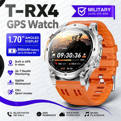 2026 New Military T-RX4 Ultra GPS Smart Watch Men 10ATM Waterproof Compass Flashlight Bluetooth Call Sports tracker Smartwatch